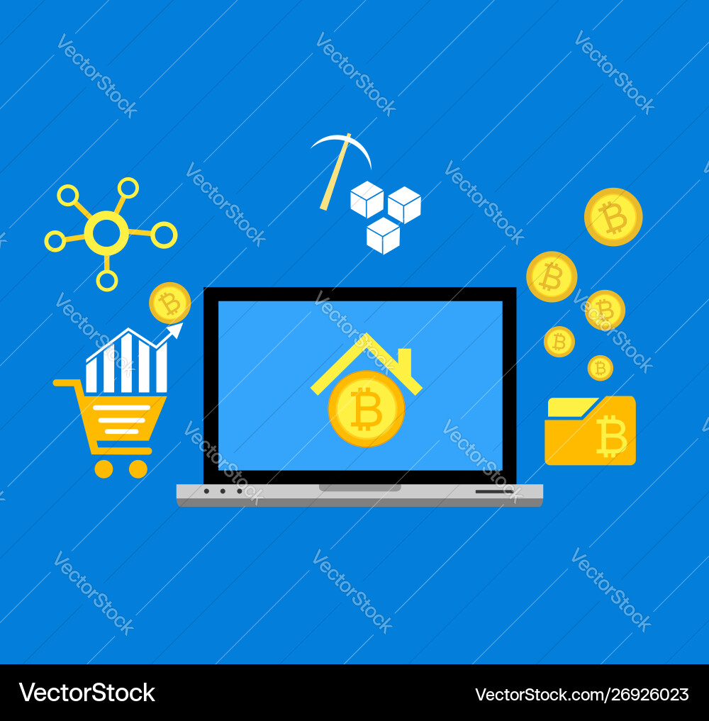 Blockchain scheme mining crypto currency server vector image