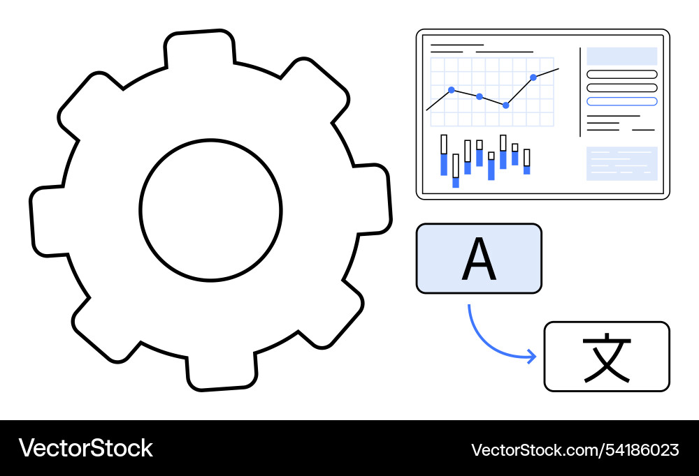 Gear symbol with data analytics screen Gear symbol with data analytics screen vector image