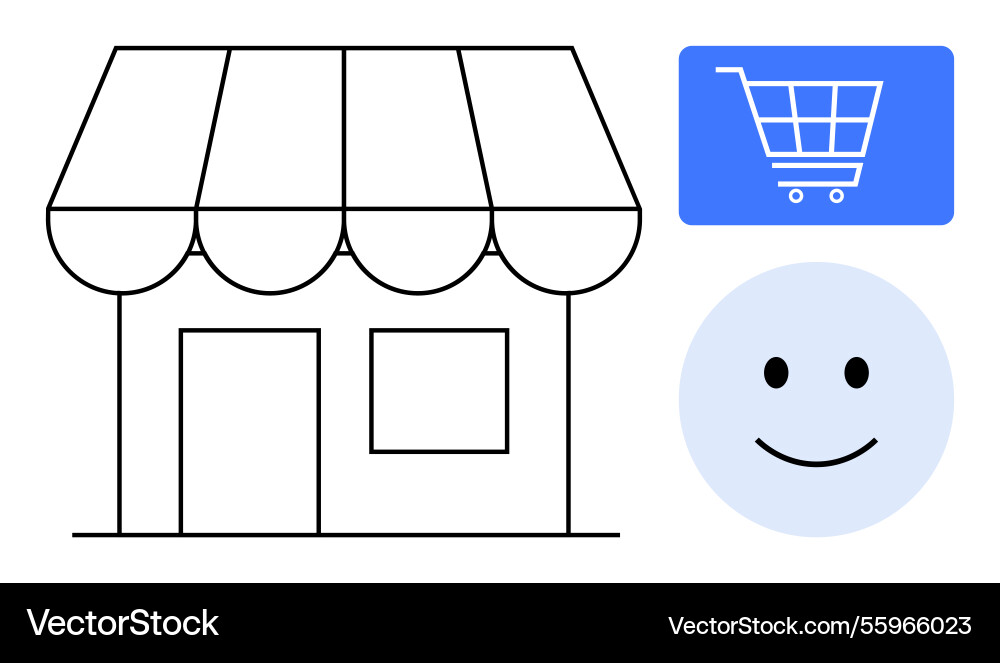 Local storefront with smiling face and shopping Vector Image