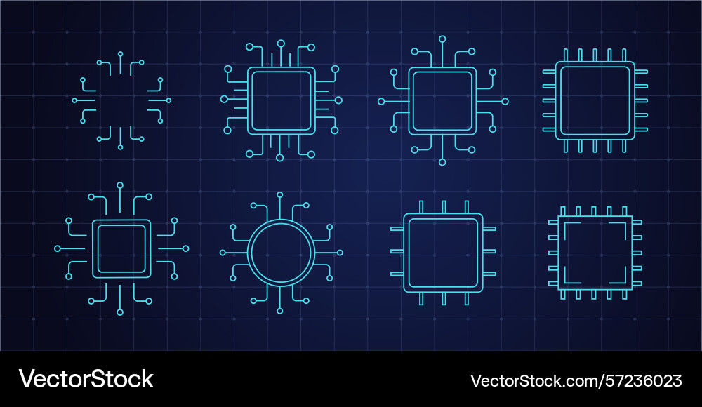 Processor line icon hud microchip cpu technology Vector Image
