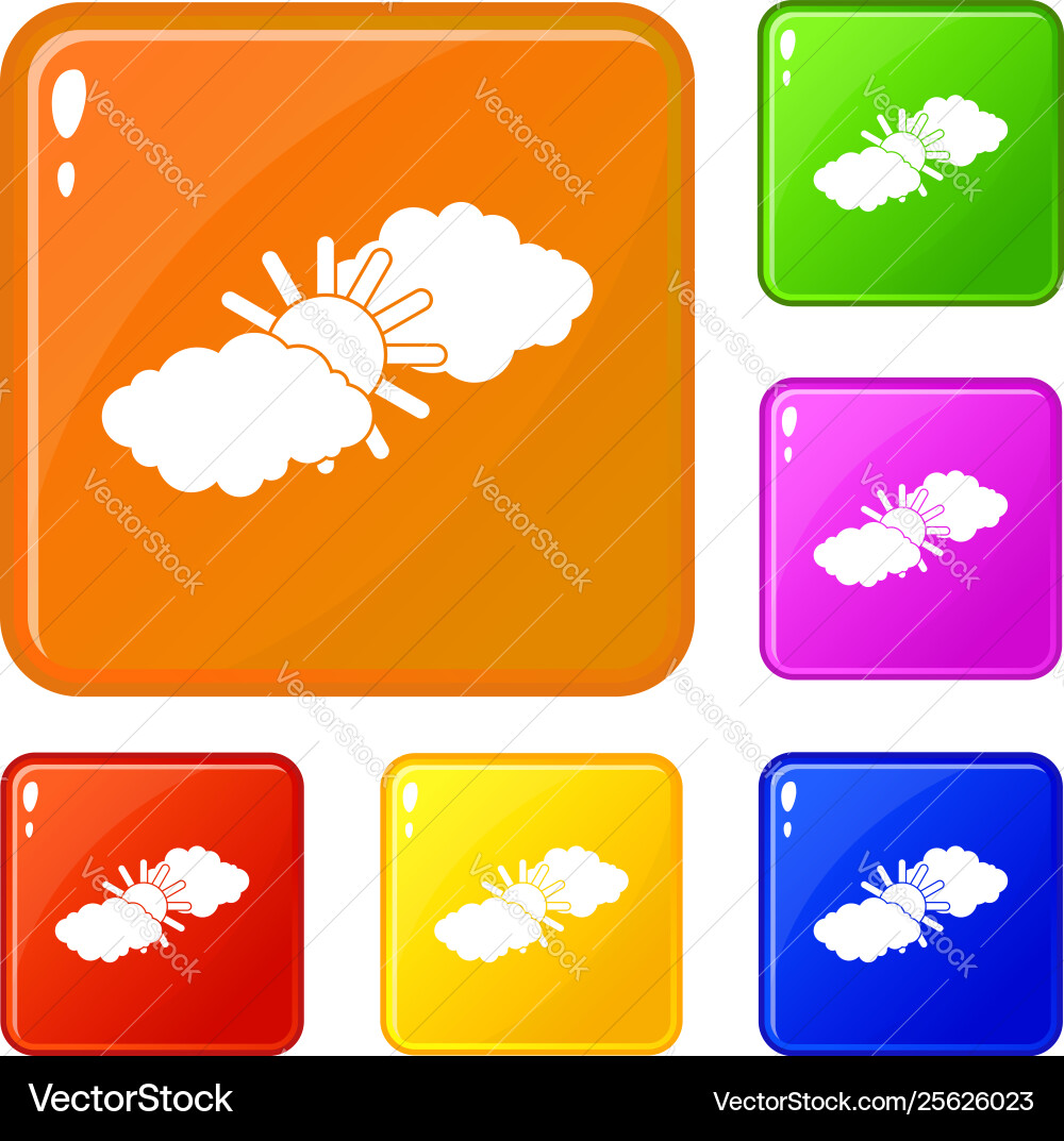 Sun and clouds icons set color Vector Image