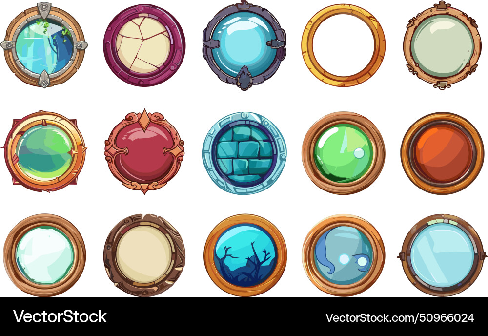 Cartoon ui design elements round frames games Cartoon ui design elements round frames games Vector Image