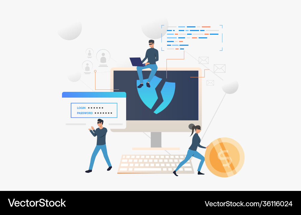 Cybercrime team hacking into computer vector image