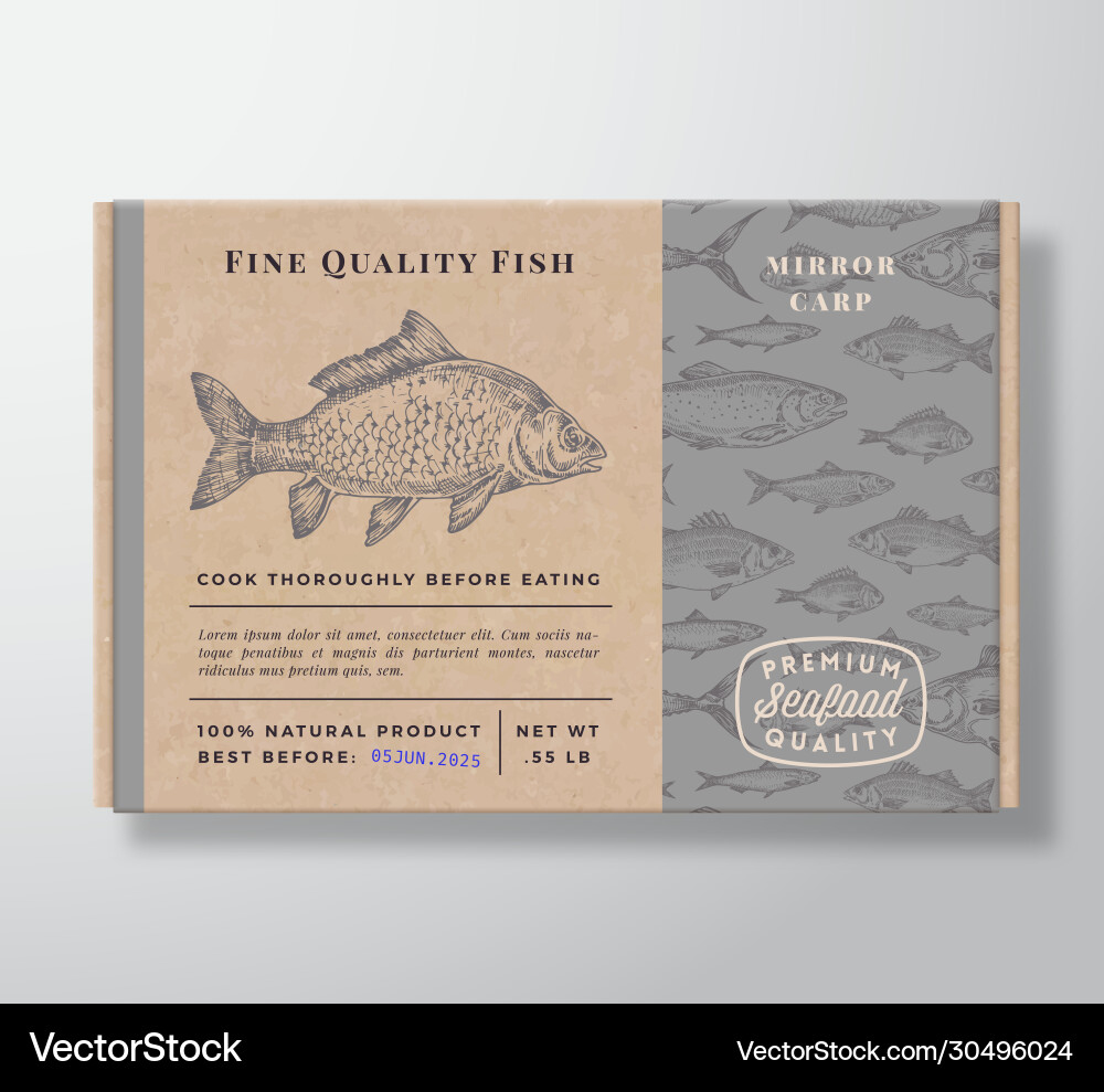Fish pattern realistic cardboard container Fish pattern realistic cardboard container vector image