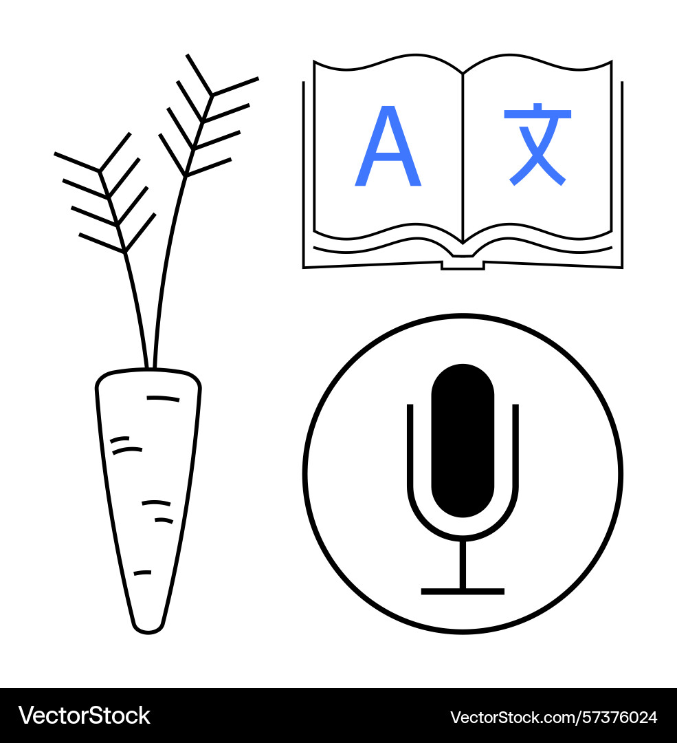 Language learning concept with microphone book Language learning concept with microphone book Vector Image