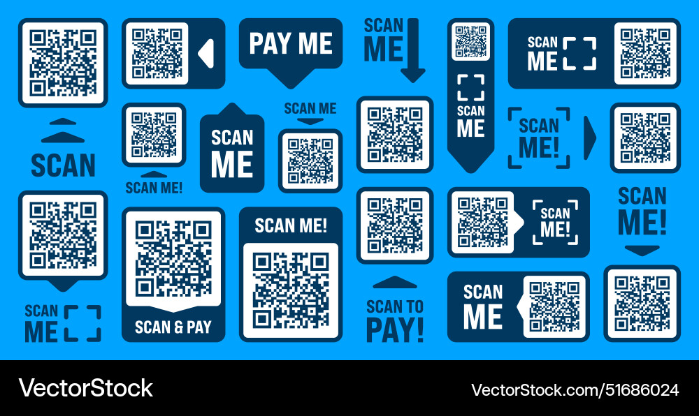 Scan me qr code sticker with text online payment Scan me qr code sticker with text online payment vector image