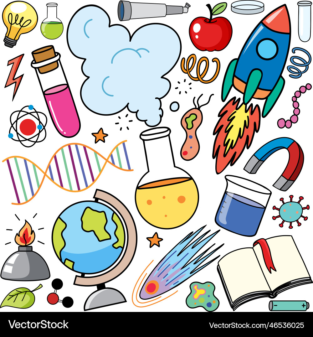 Colorful science objects and icons set vector image