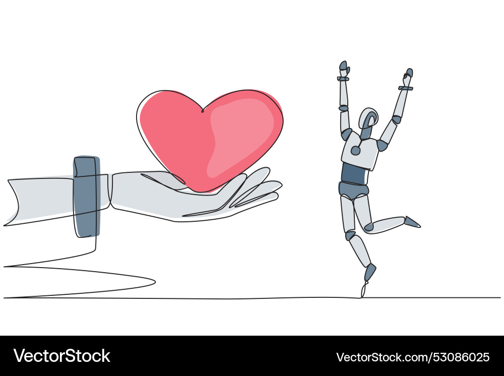 Continuous one line drawing a robot happy to get Continuous one line drawing a robot happy to get Vector Image
