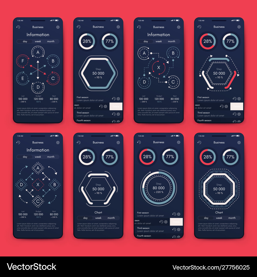 Different ui ux gui screens and flat web icons Vector Image