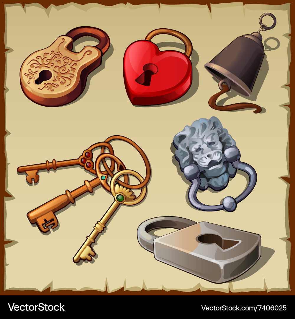 Set of locks keys and bell as design elements vector image