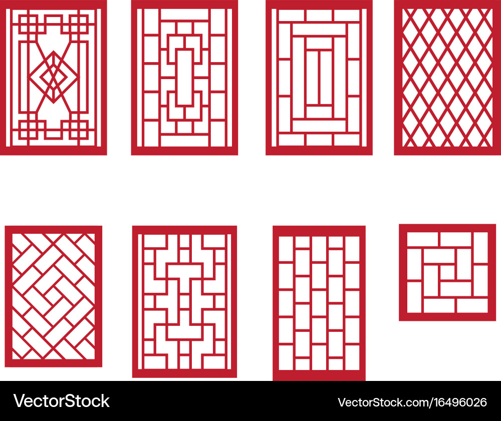 Set of chinese pattern window with frame vector image