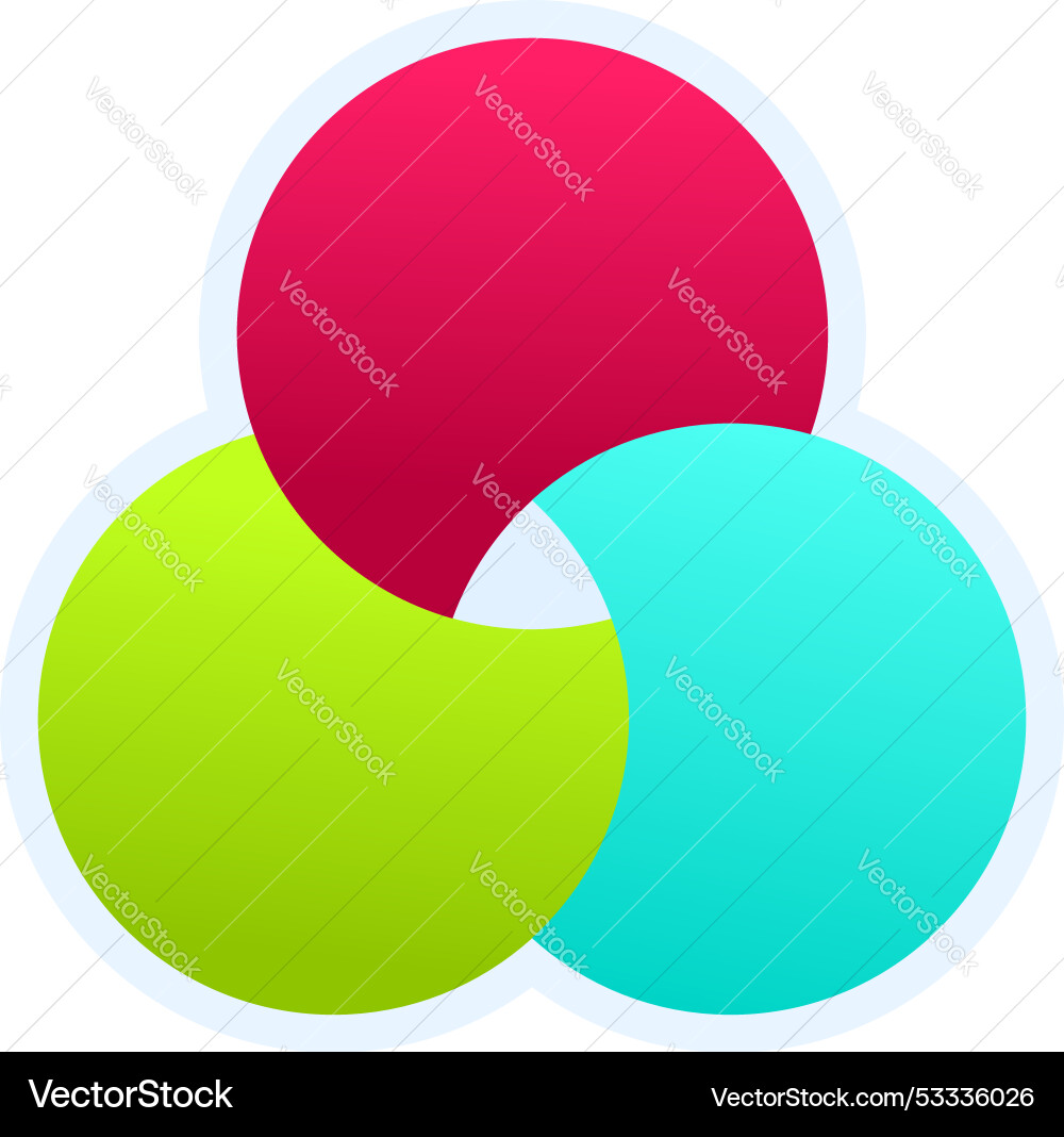 Three colored circles intersecting creating new Three colored circles intersecting creating new Vector Image
