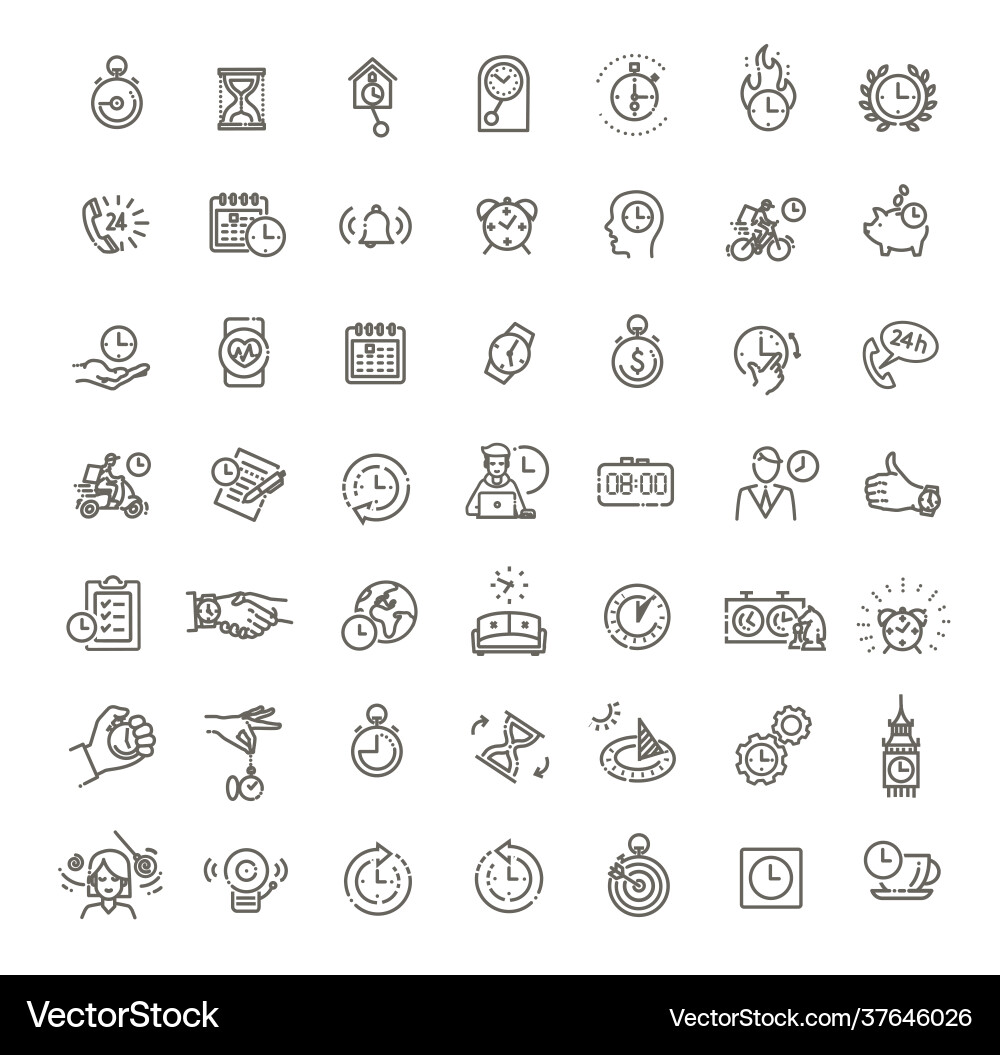 Time & Date Line Icons - Clock Collection vector image