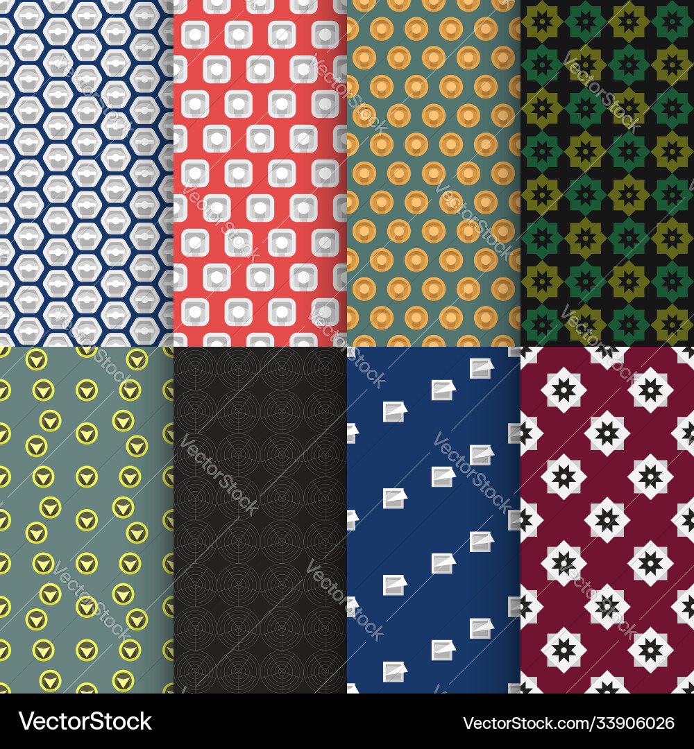 Various complex seamless back patterns in set Various complex seamless back patterns in set vector image