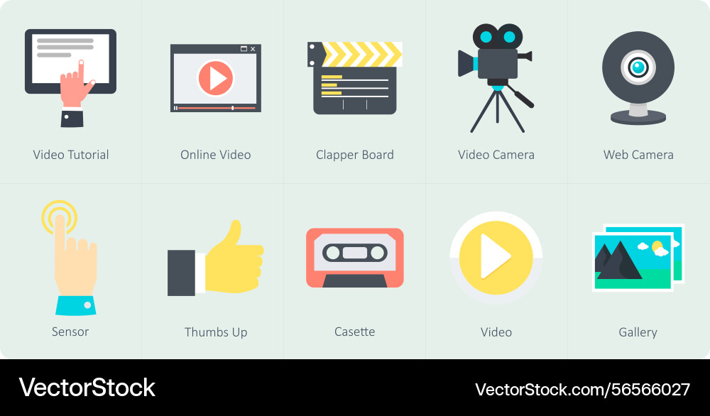 A set of 10 communication icons as video tutorial vector image