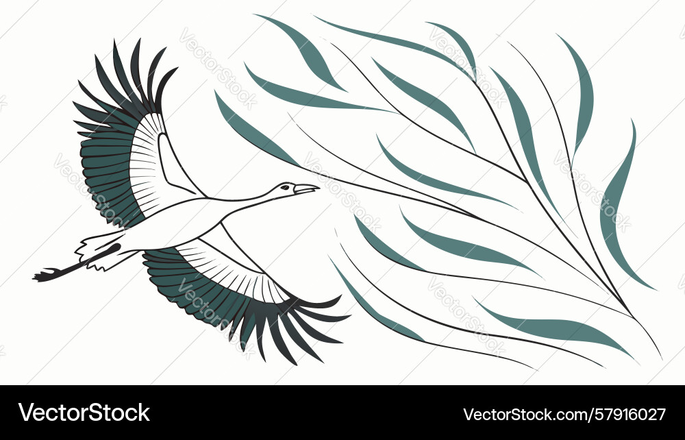 Crane bird with flowing abstract feathers dynamic Vector Image