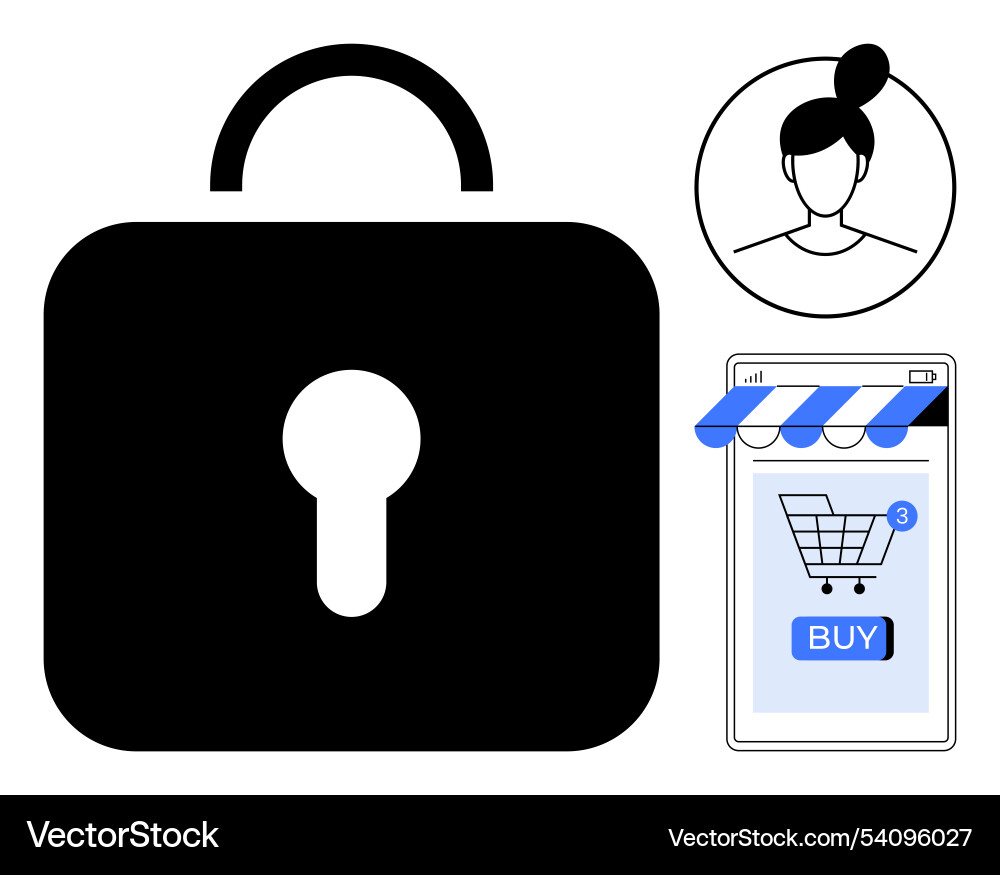 Secure online shopping with user profile and lock Secure online shopping with user profile and lock vector image