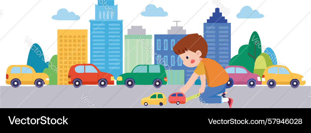Child Building with Colorful Blocks Vector Image