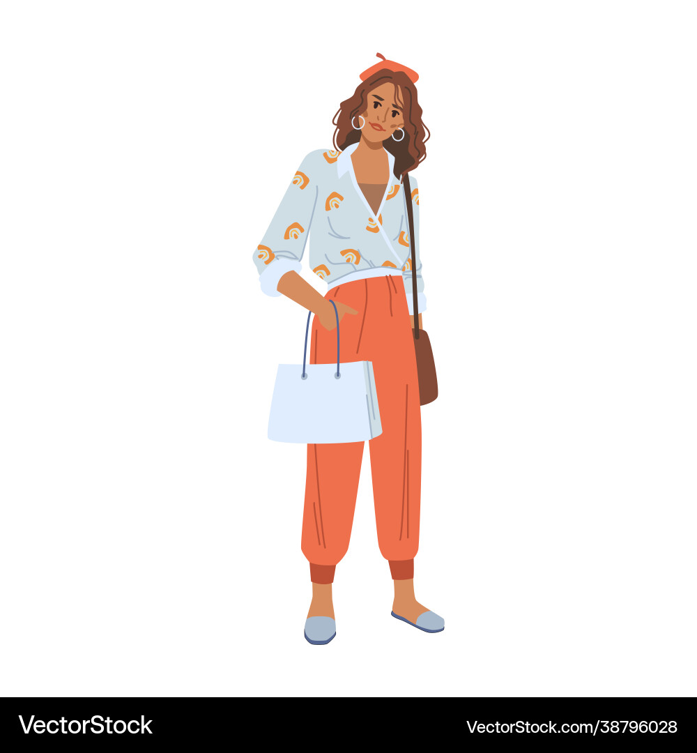 Frau mit Shopping-Paket in Hosen und Bluse Frau mit Shopping-Paket in Hosen und Bluse vektorbild