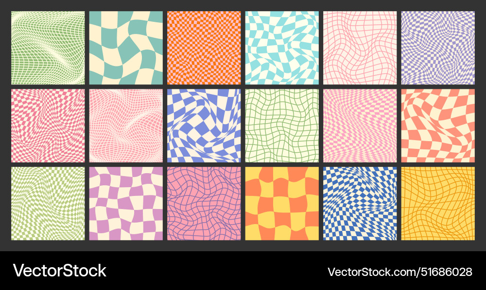 Groovy checkered pattern colorful distorted tiled Groovy checkered pattern colorful distorted tiled vector image