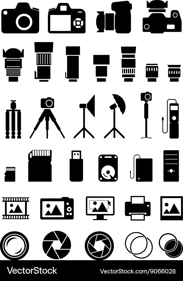 Kamera Zubehör Icons Set Vektorbild
