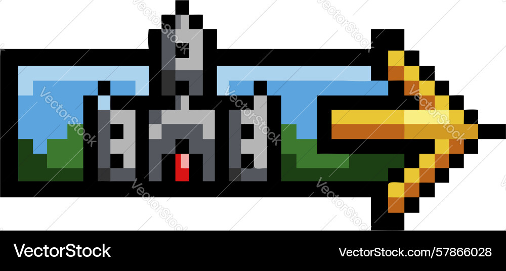 Pixel art building with arrow for navigation Vector Image