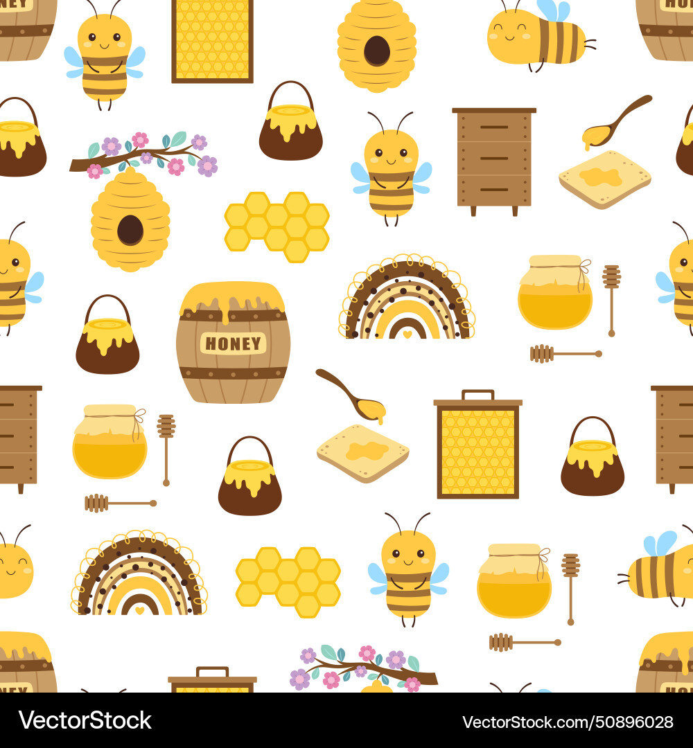 Seamless pattern with bees and honey vector image