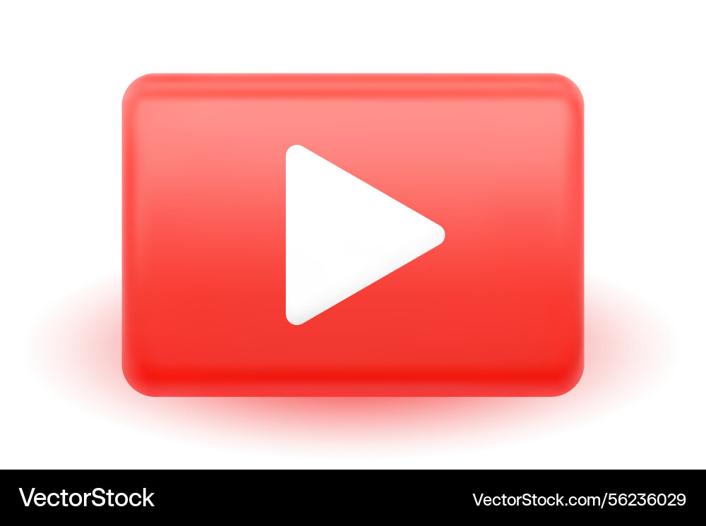 3d rectangle play button red with white triangle Vector Image