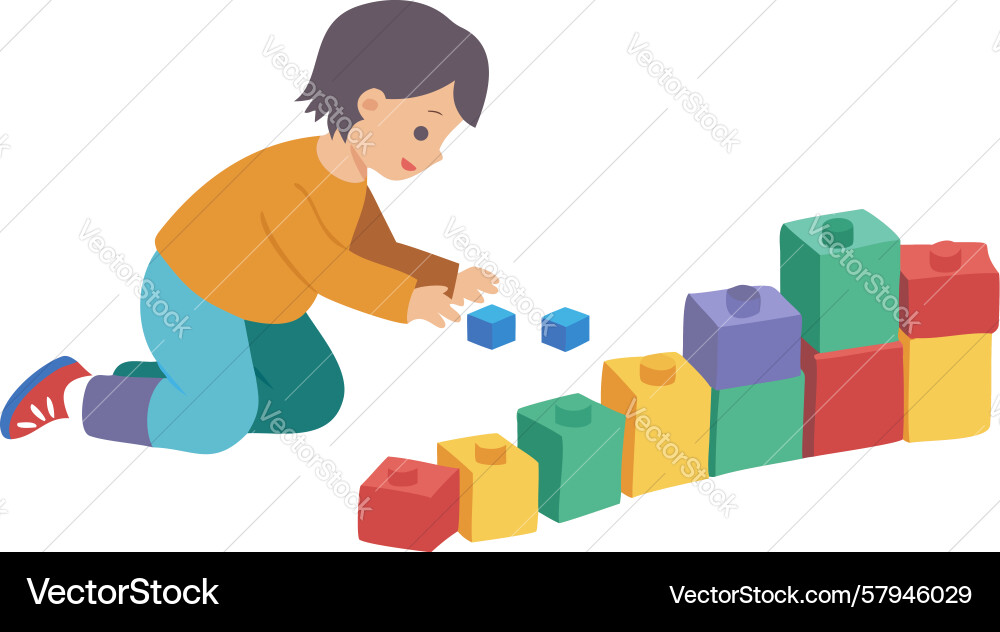 Child Stacking Blocks - Learning Vector Image