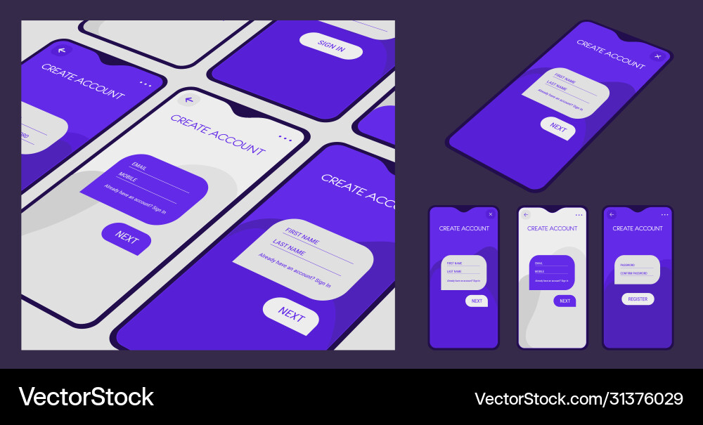 Mobile app ui sign in and up screens mockup Mobile app ui sign in and up screens mockup Vector Image