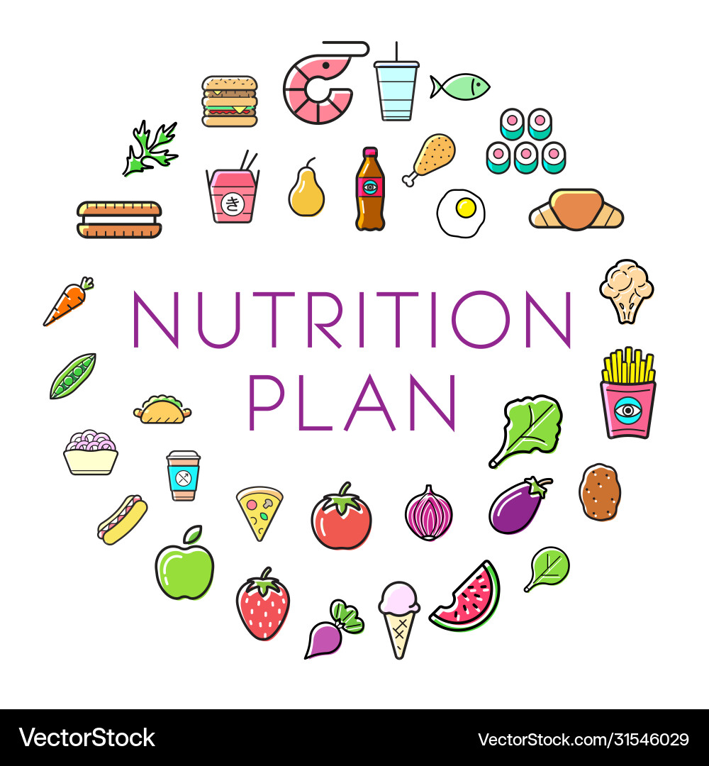 Nutrition plan icons with sign in circle shape – Royalty-Free Vector |  VectorStock, image size:1000x1080