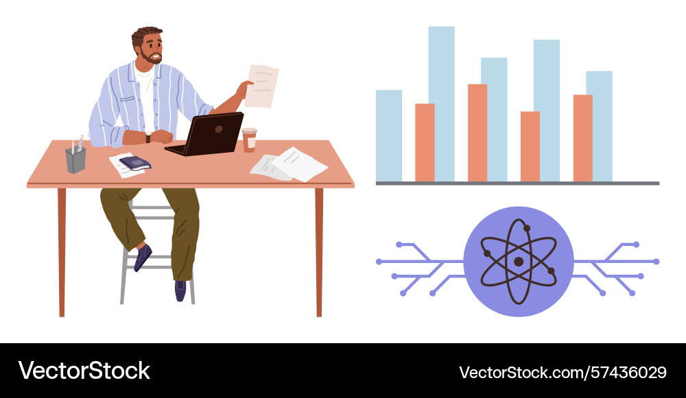 Professional analyzing data at desk with charts Professional analyzing data at desk with charts vector image