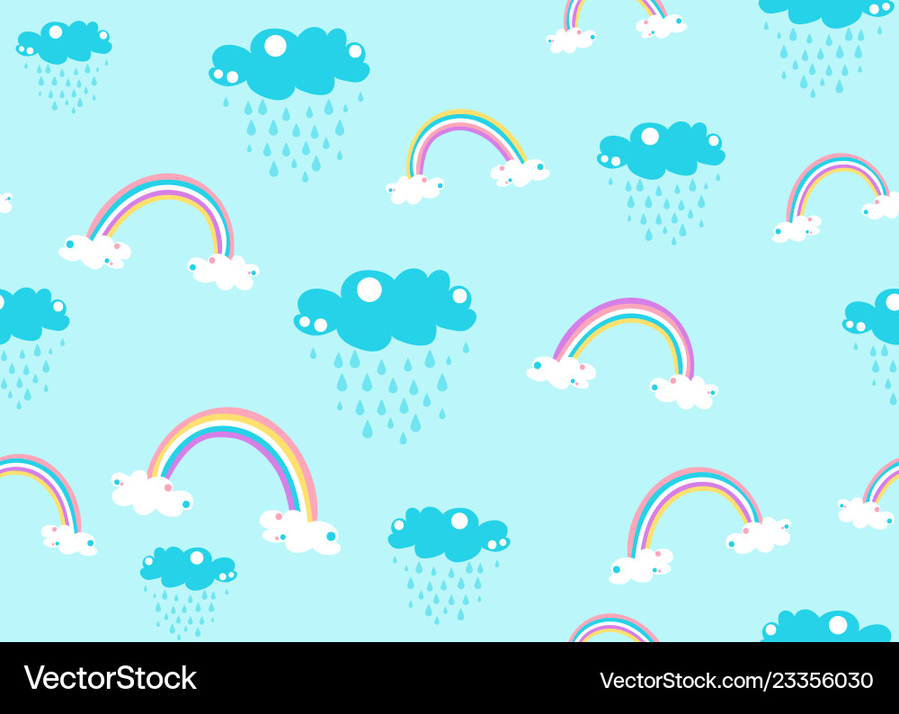 Cute unicorn rainbow and rain cloud seamless Cute unicorn rainbow and rain cloud seamless vector image