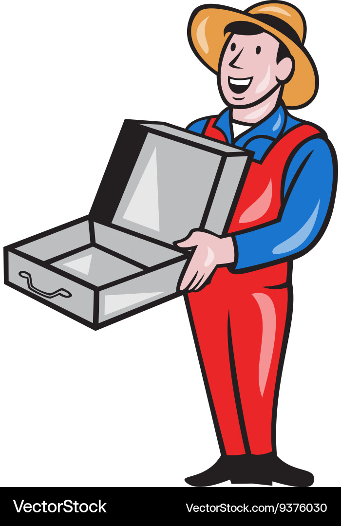 Man holding empty open suitcase cartoon vector image