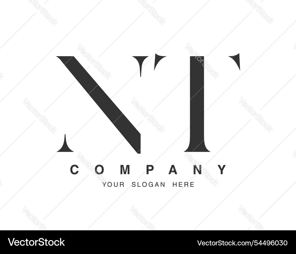 Nt logo design initial letter n and t serif font Vector Image