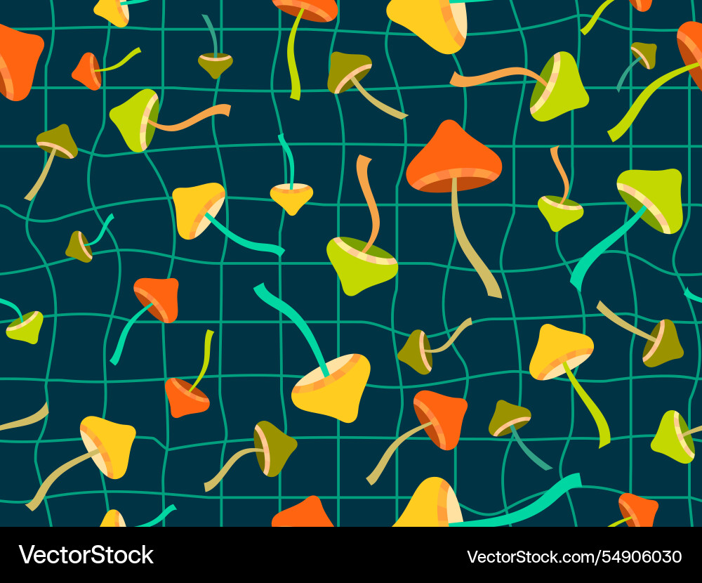 Seamless pattern with mushrooms on a wavy grid Seamless pattern with mushrooms on a wavy grid vector image
