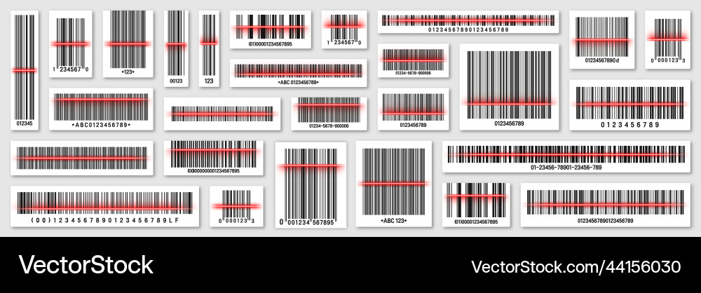 Set of product barcodes with red scanning line Set of product barcodes with red scanning line vector image