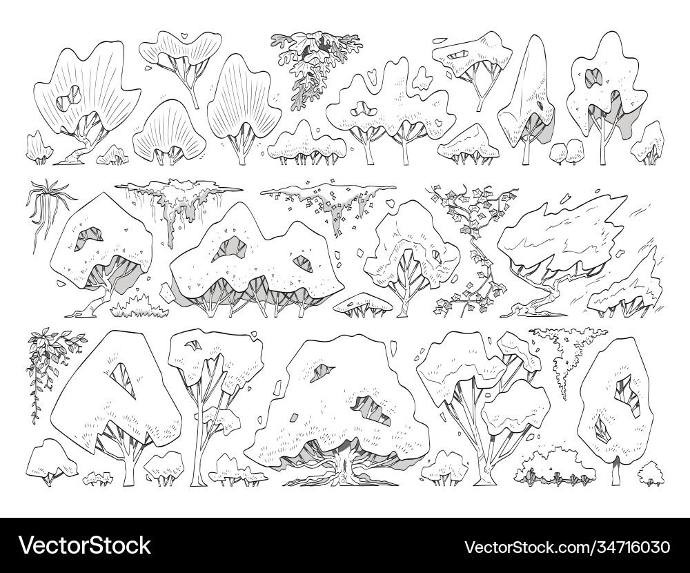 Side View Tree Sketch Set vector image