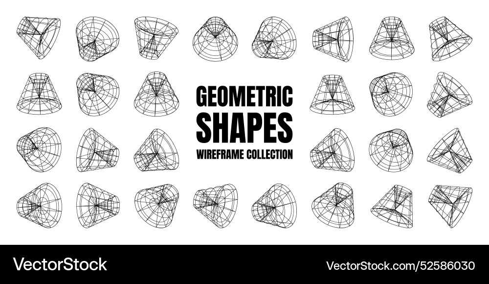 Wireframe lined shapes perspective mesh 3d grid Wireframe lined shapes perspective mesh 3d grid vector image