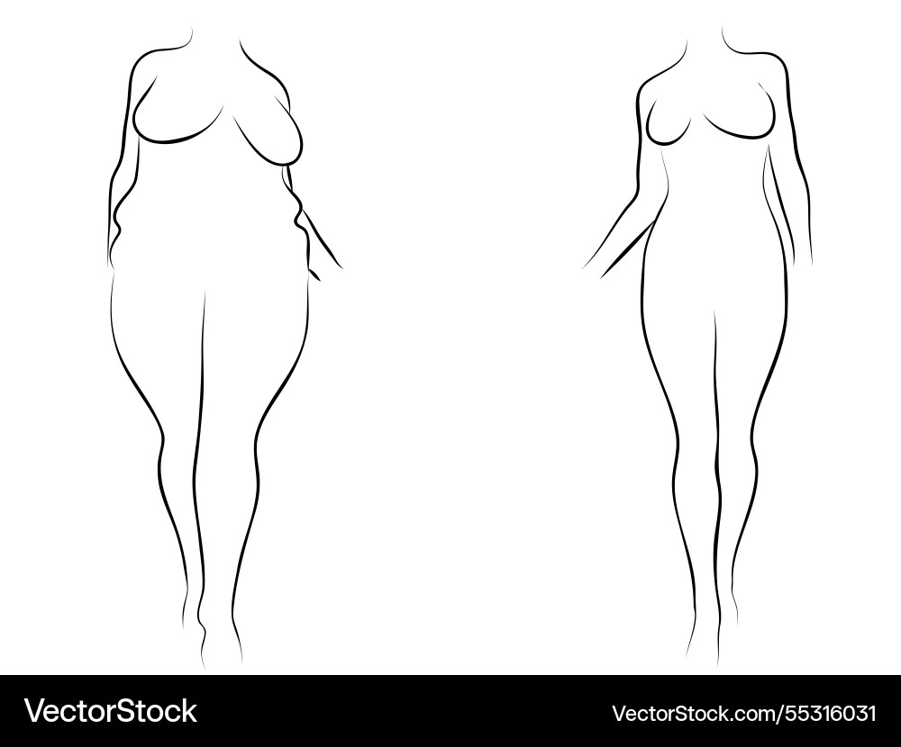 Conceptual fat overweight obese female vs slim fit Conceptual fat overweight obese female vs slim fit vector image