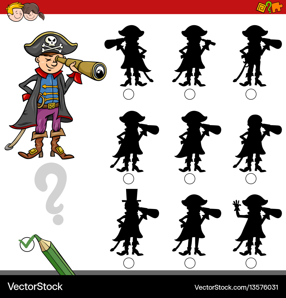 Finding shadow game with pirate Vector Image