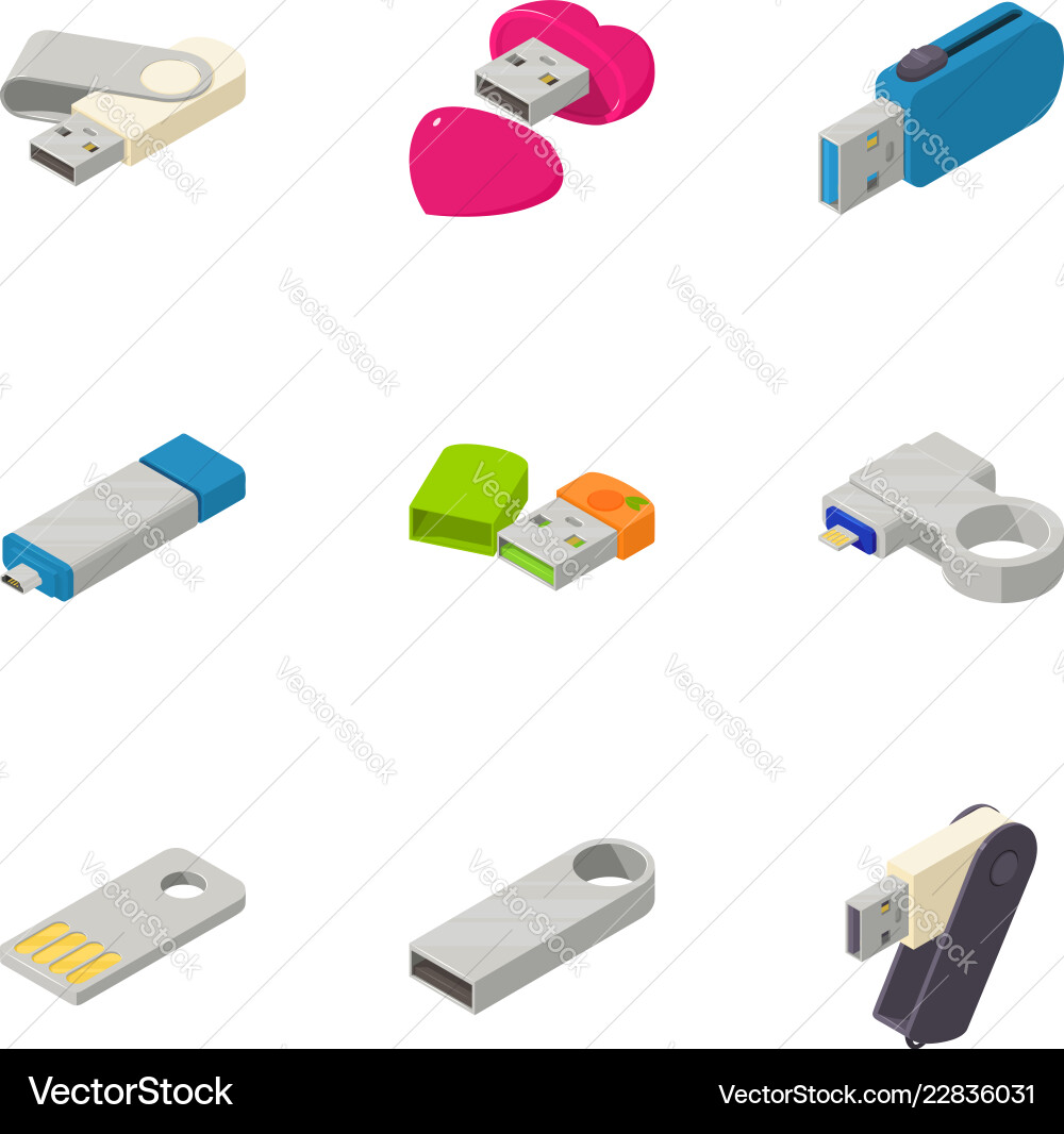 Mobile memory icons set isometric style Mobile memory icons set isometric style vector image