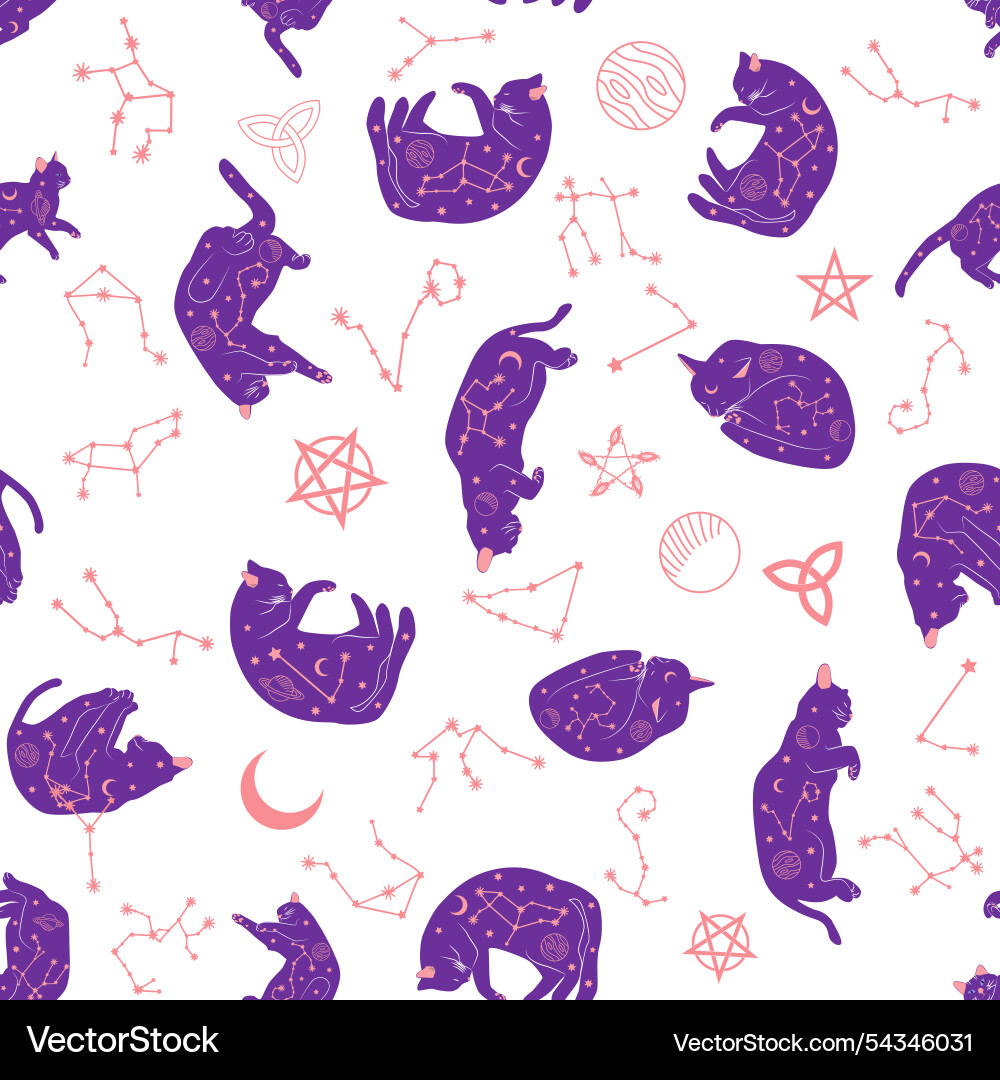 Mystical seamless pattern of cats in boho style Vector Image