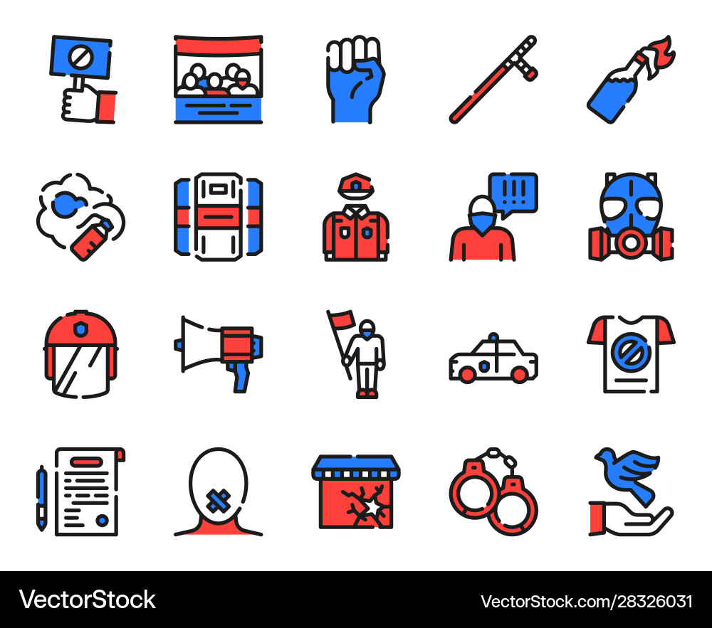 Protests items color linear icons set Protests items color linear icons set vector image