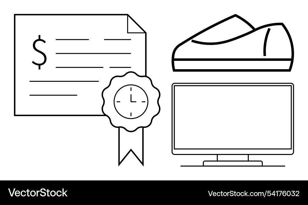 Certificate with ribbon shoe and computer Vector Image