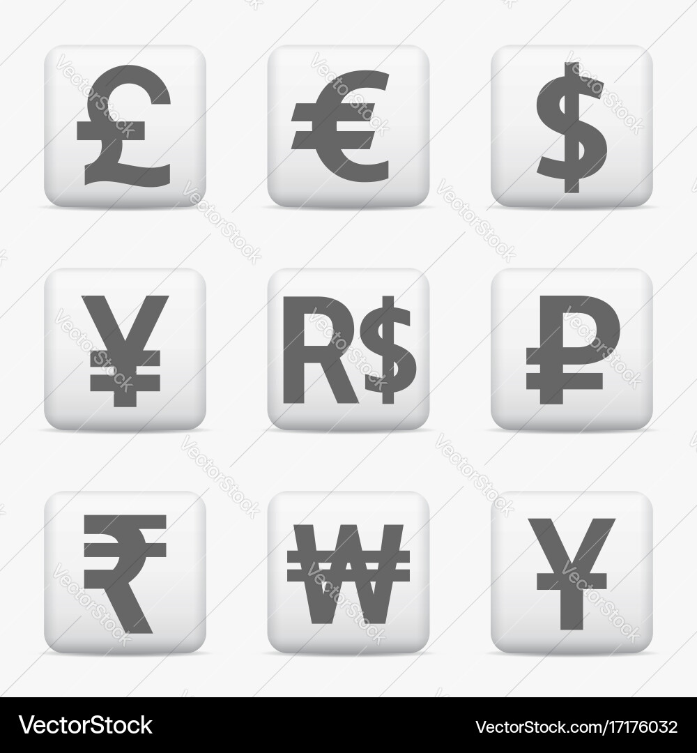 Currency icons set web buttons Vector Image