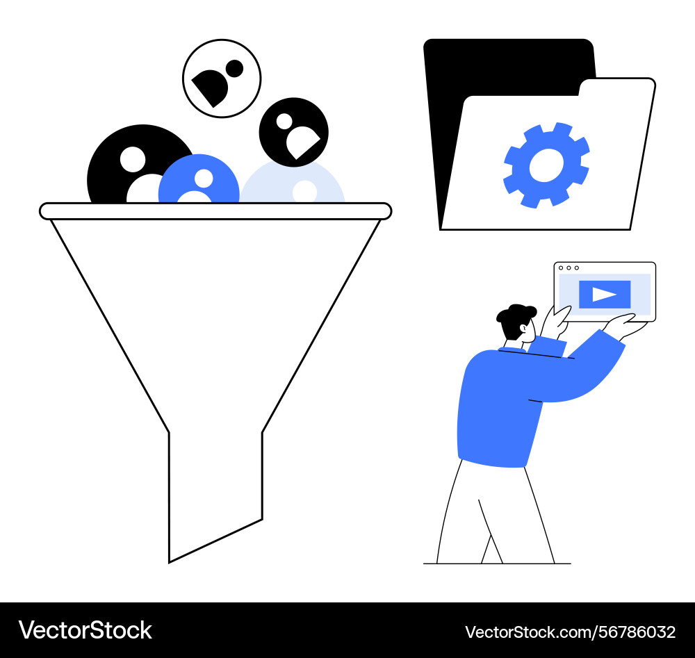 Data filtering funnel with user profiles file vector image