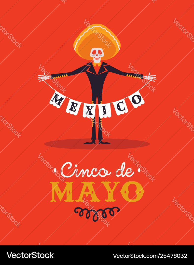 Happy cinco de mayo card skeleton mariachi Happy cinco de mayo card skeleton mariachi vektorbild