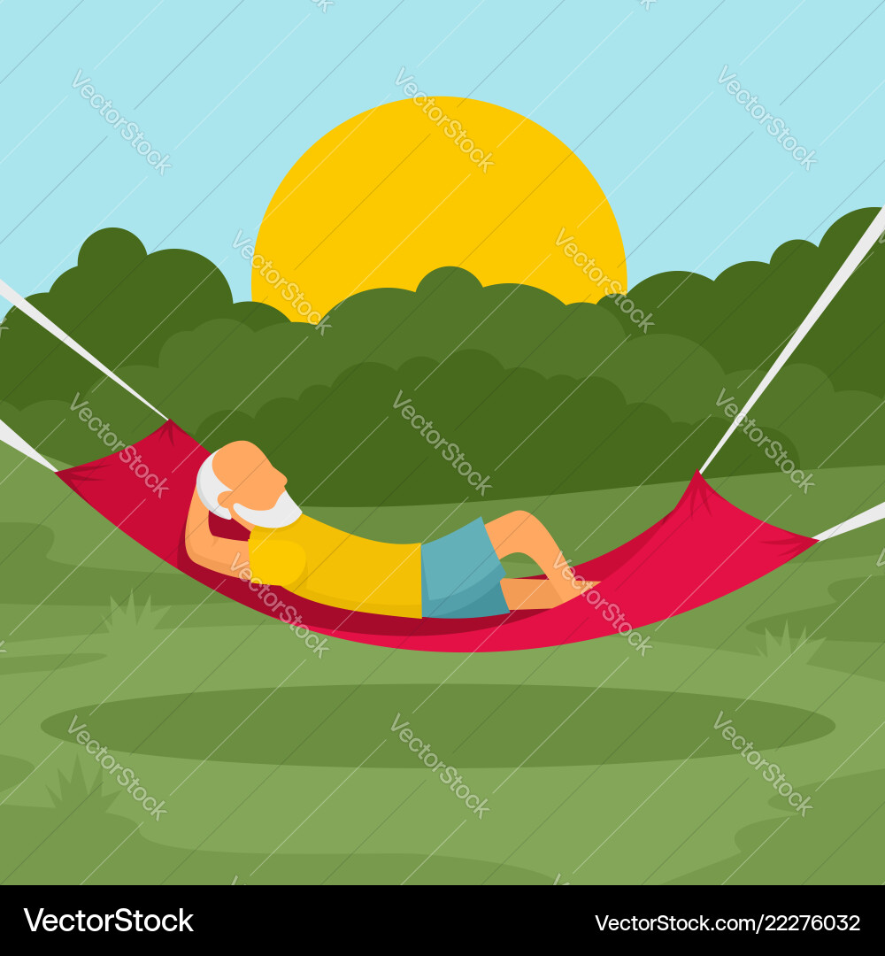 Old man rest hammock concept background flat Old man rest hammock concept background flat vector image