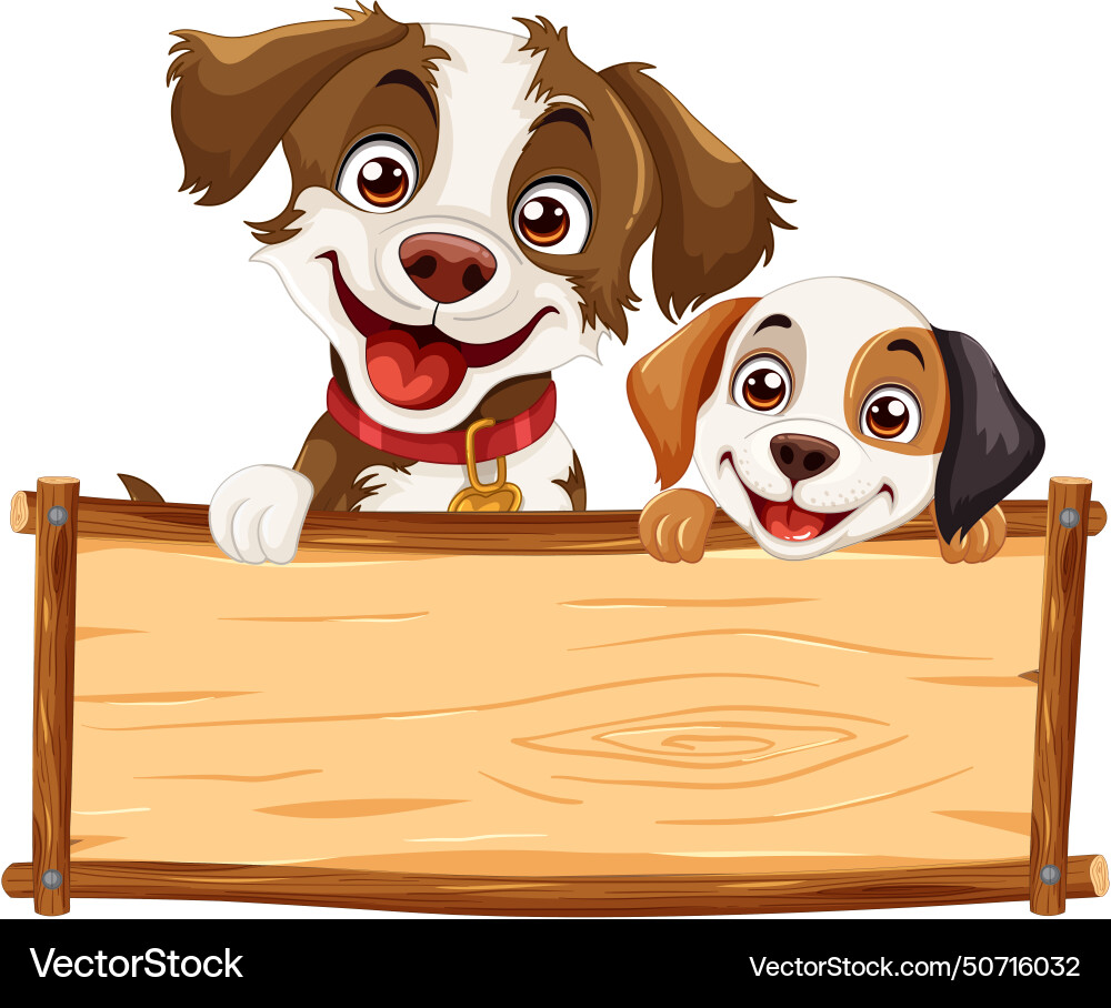 Two cartoon dogs holding a wooden sign Royalty Free Vector
